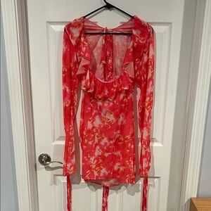 Floral Red Ruffle Coverup